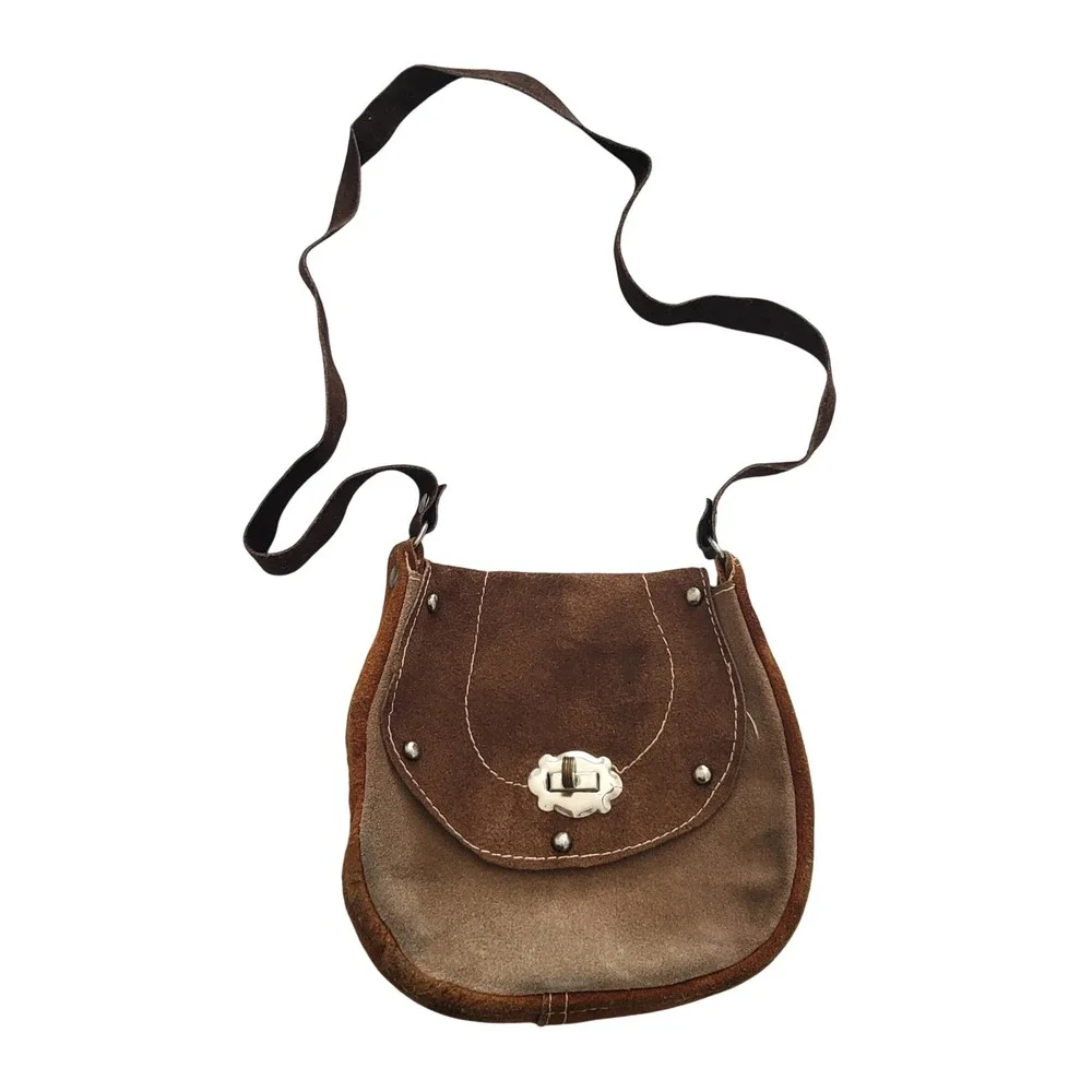 Vintage Brown Leather Hand Crafted Purse Bag Mini Hippie Retro‎ Hobo